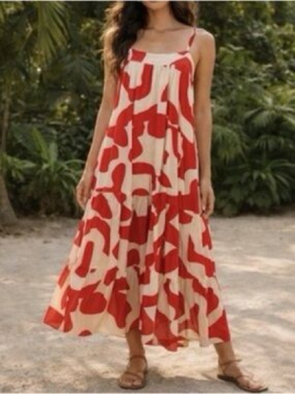 NWT Anthropologie Abel the Label Red & White Abstract Print Maxi Dress Size S